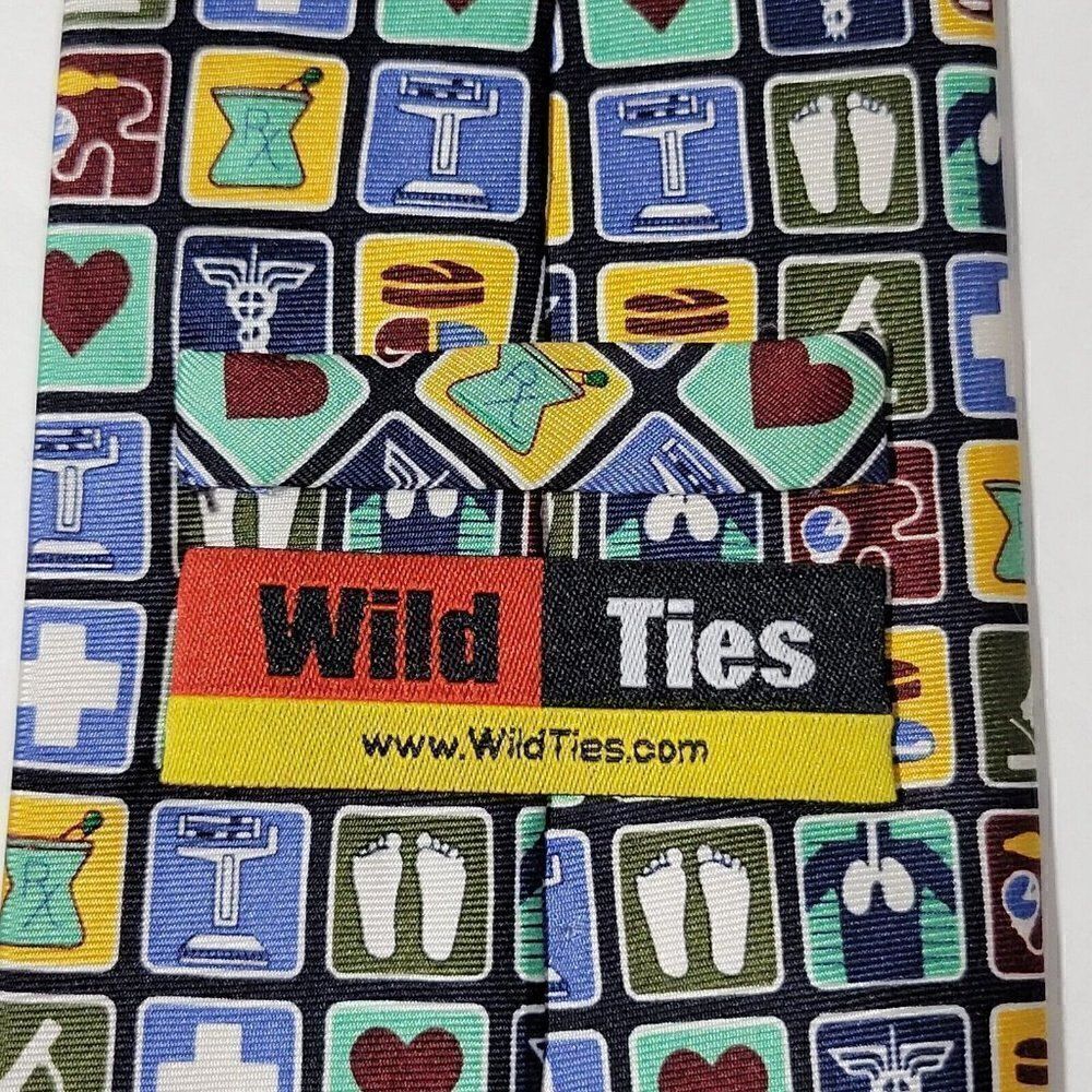Wild Ties Mens Neck Tie Medical Symbols Instruments 100% Silk Multicolor 60" GUC - Picture 10 of 11